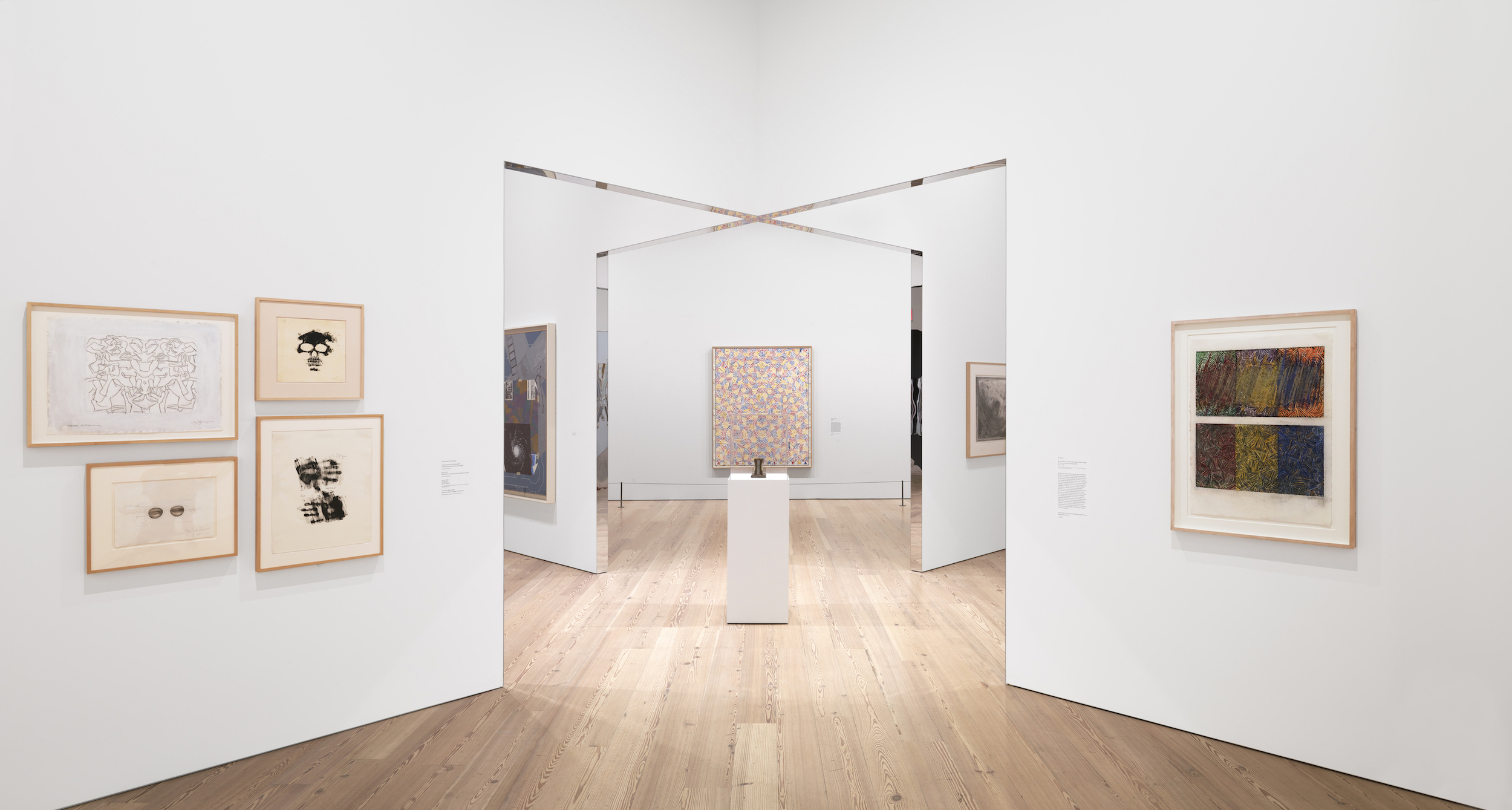 Installation view of Jasper Johns: Mind/Mirror (Whitney Museum of American Art, New York